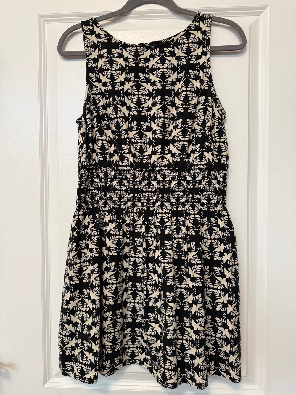 Universal Thread Black and Cream Floral Smocked-Waist Dress